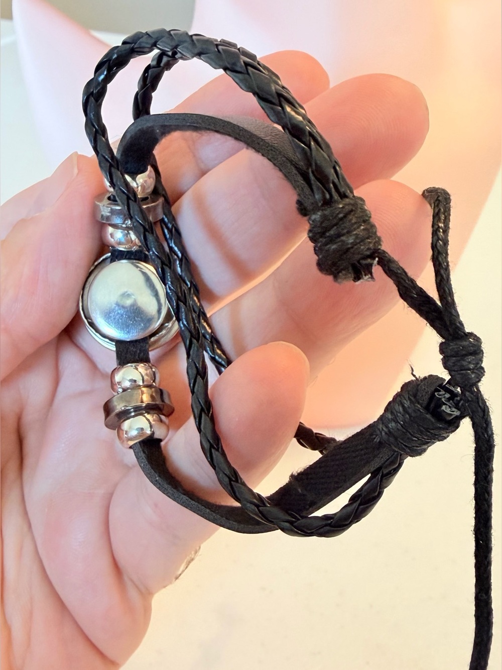 Black & Silver Gemini Zodiac Braided Bracelet. - Picture 4 of 5